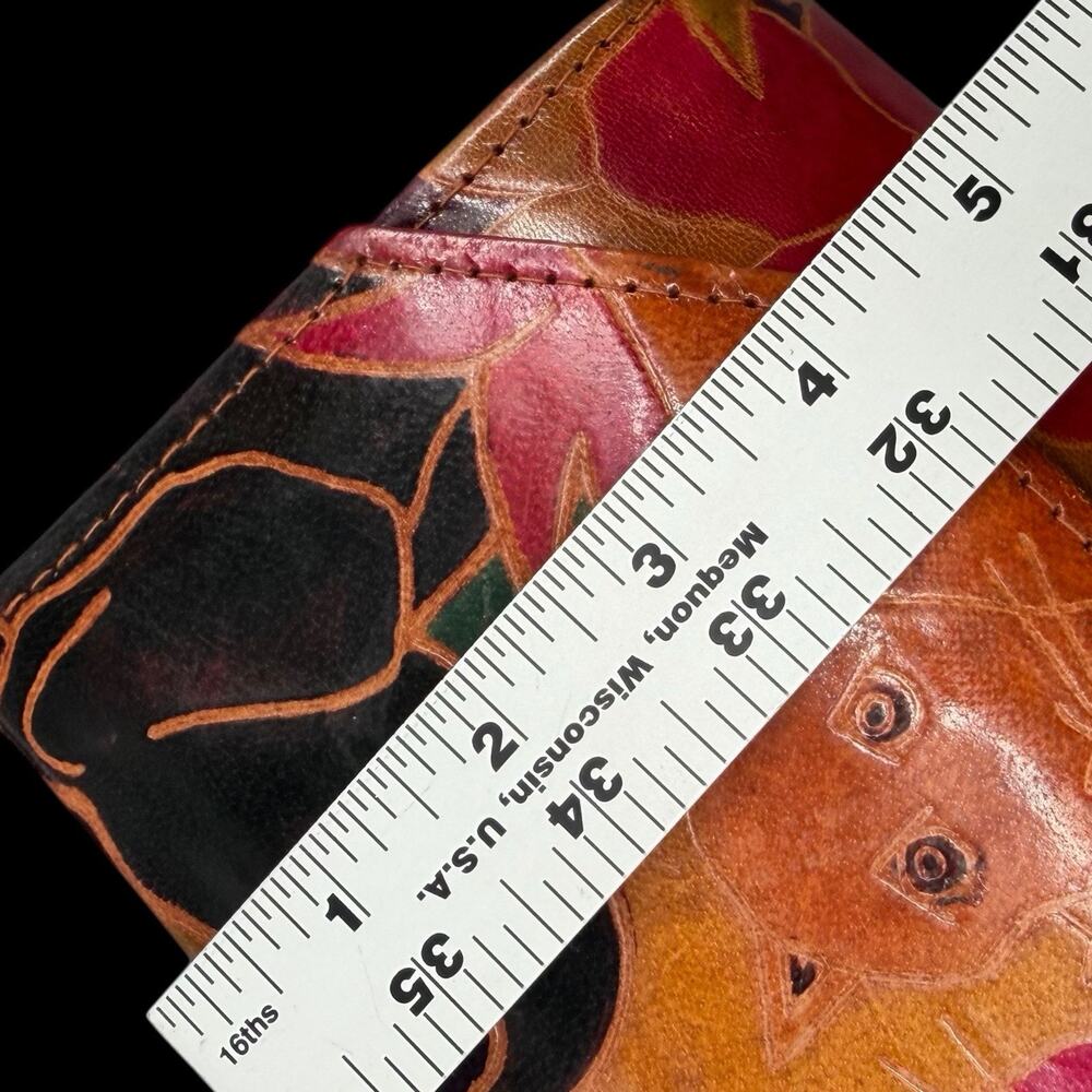 Vtg Leather Crossbody Bag Mirror Hand Painted Animals Floral Artsy Boho - Picture 6 of 13